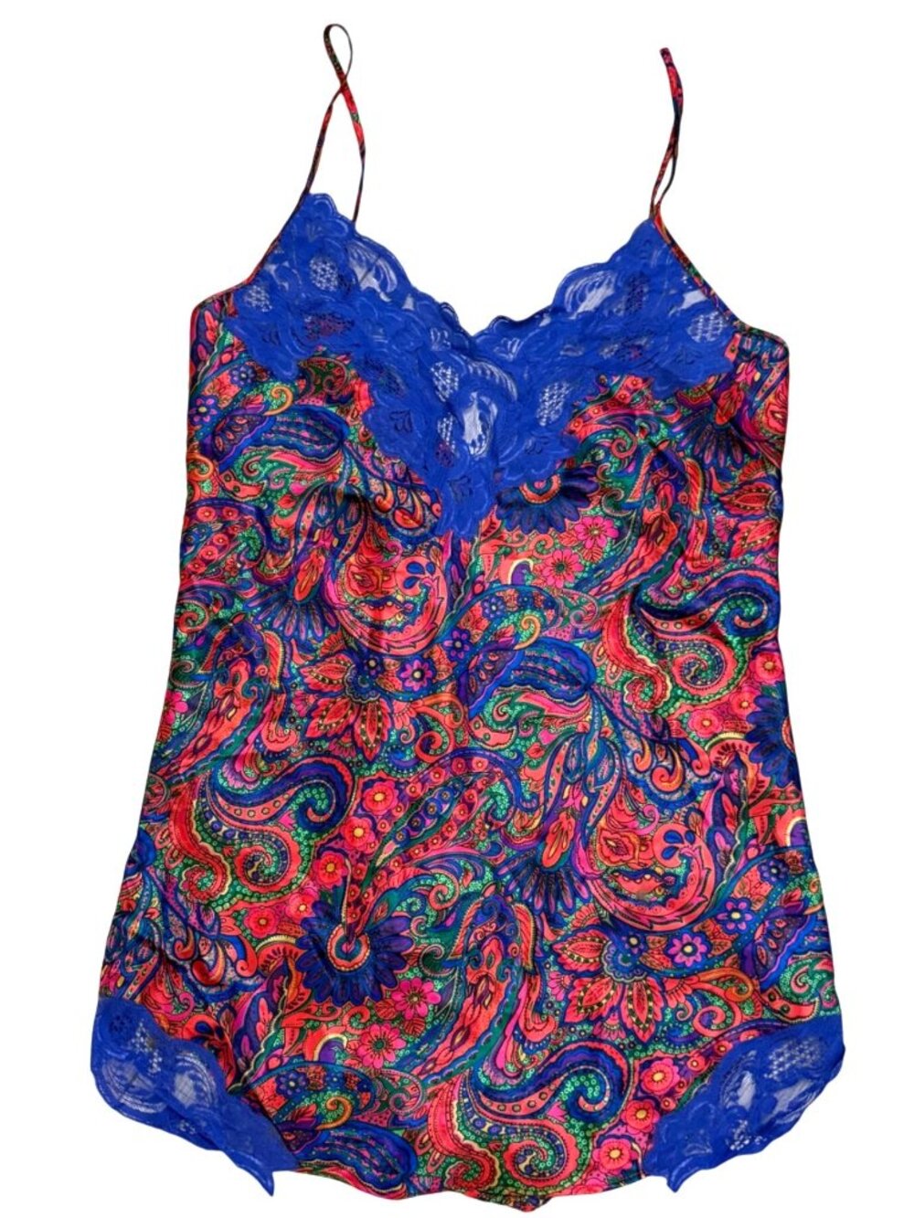 Victorias Secret Women's Slip Chemise M Multicolor Paisley Print Lace Gold Label